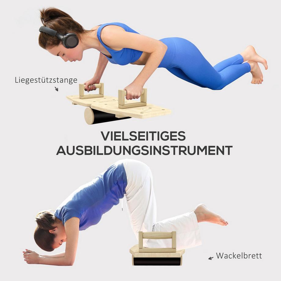 Northio  Maniglie per flessioni in legno, barre per flessioni con 8 paia di fori, comprese fasce di resistenza, 11 esercizi, parallele fitness per l'allenamento muscolare, allenamento della forza naturale 