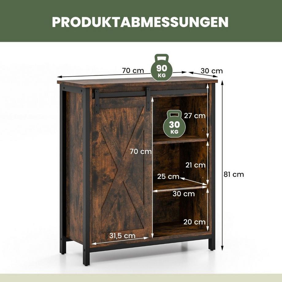 Northix Küchenschrank im Farmhaus-Stil Rustikales Sideboard mit Schiebetür & Verstellbaren Regalen  