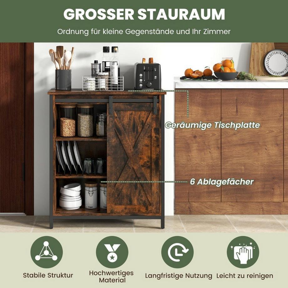 Northix Küchenschrank im Farmhaus-Stil Rustikales Sideboard mit Schiebetür & Verstellbaren Regalen  