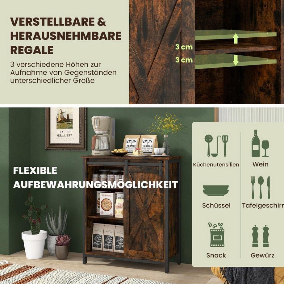Northix Küchenschrank im Farmhaus-Stil Rustikales Sideboard mit Schiebetür & Verstellbaren Regalen  