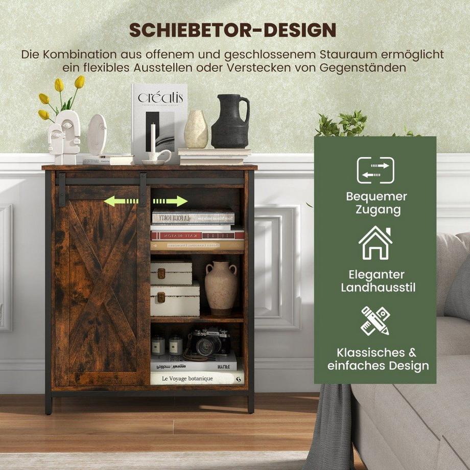 Northix Küchenschrank im Farmhaus-Stil Rustikales Sideboard mit Schiebetür & Verstellbaren Regalen  