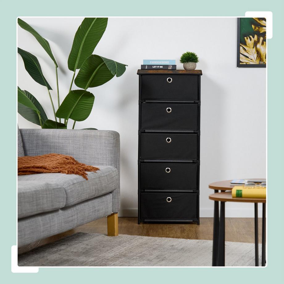 Northix Kommode im Holzdesign mit Stoffschubladen  