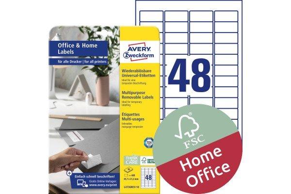 Image of AVERY ZWECKFORM Etiketten 45,7x21,2mm, 480 Stück AVERY ZWECKFORM Etiketten 45,7x21,2mm, 480 Stück