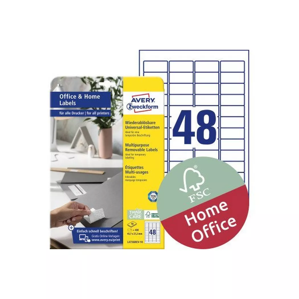 Avery-Zweckform – AVERY ZWECKFORM Etiketten 45,7×21,2mm, 480 Stück, One Size, Weiss