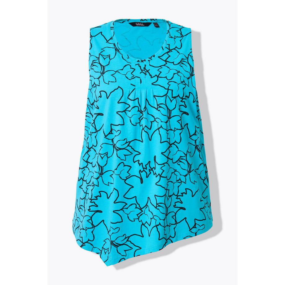 Ulla Popken Ärmelloses Rundhals A-Linien Top mit Biesen und Zipfelsaum  