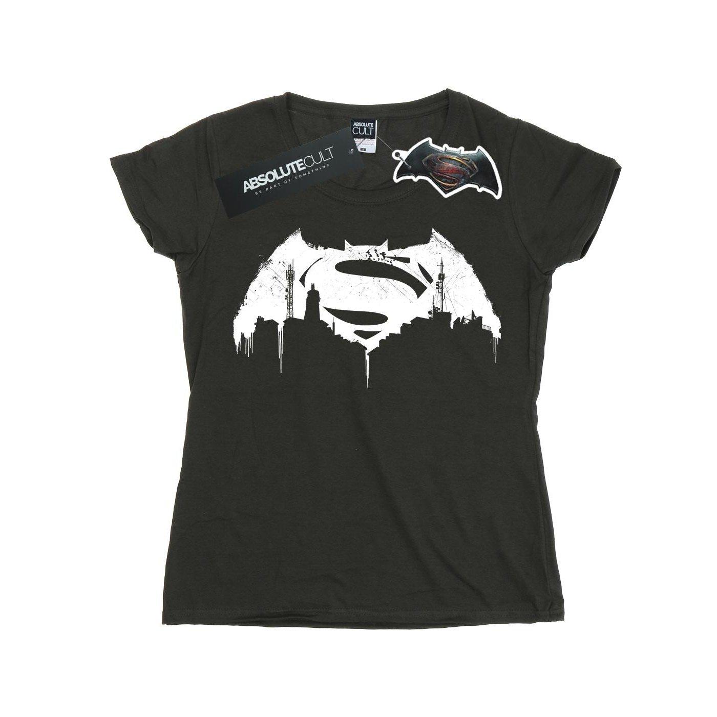 Image of Batman V Superman Beaten Logo Tshirt Damen Taubengrau M