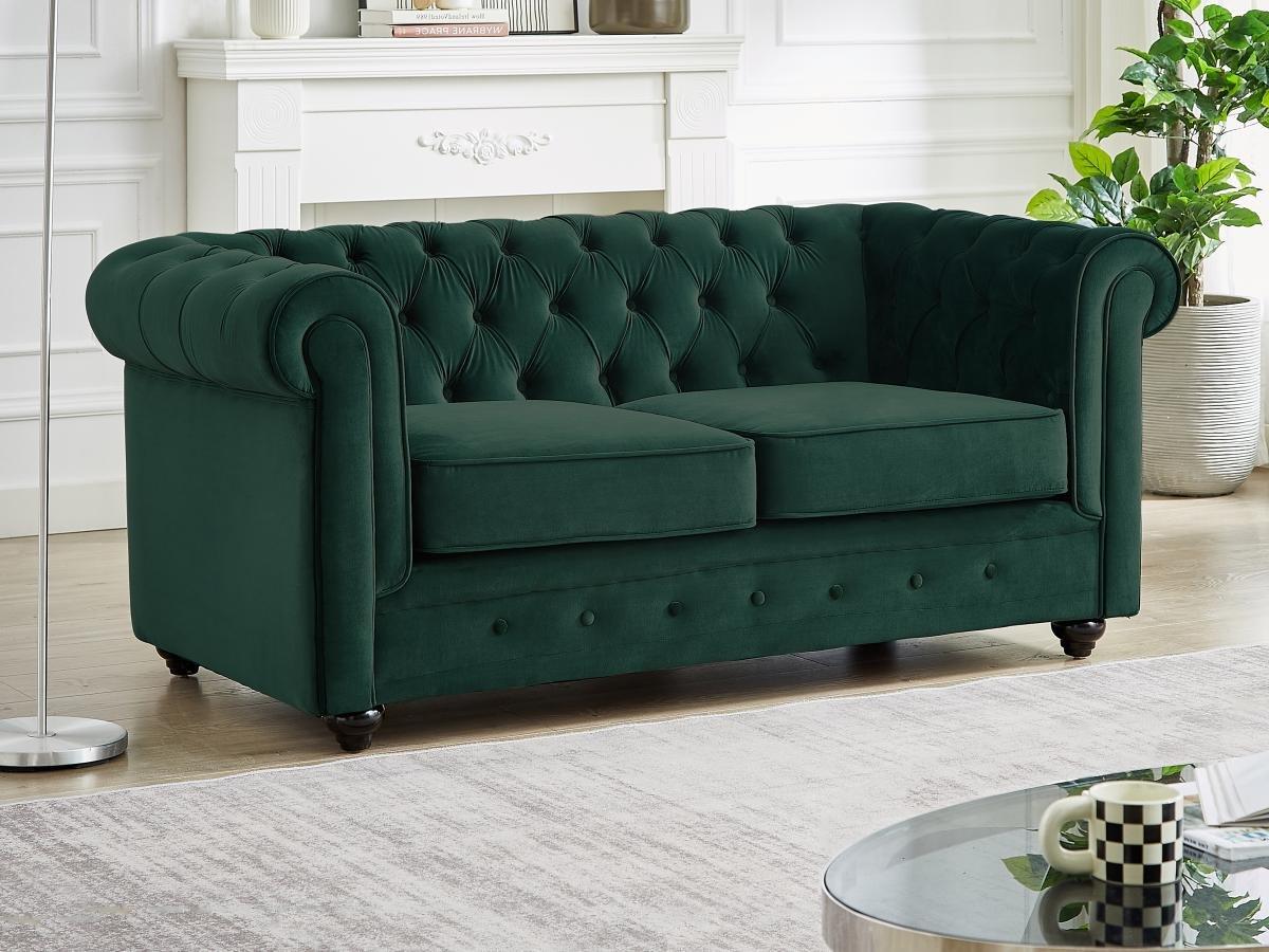 Vente-unique Sofas 3-Sitzer & 2-Sitzer - Samt - Grün - CHESTERFIELD  