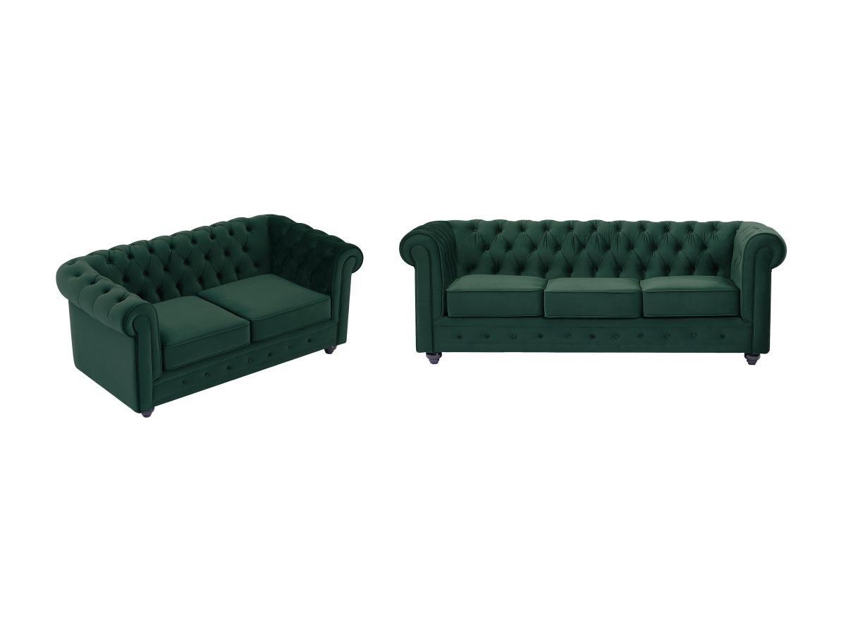 Vente-unique Sofas 3-Sitzer & 2-Sitzer - Samt - Grün - CHESTERFIELD  