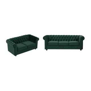 Vente-unique Sofas 3-Sitzer & 2-Sitzer - Samt - Grün - CHESTERFIELD  