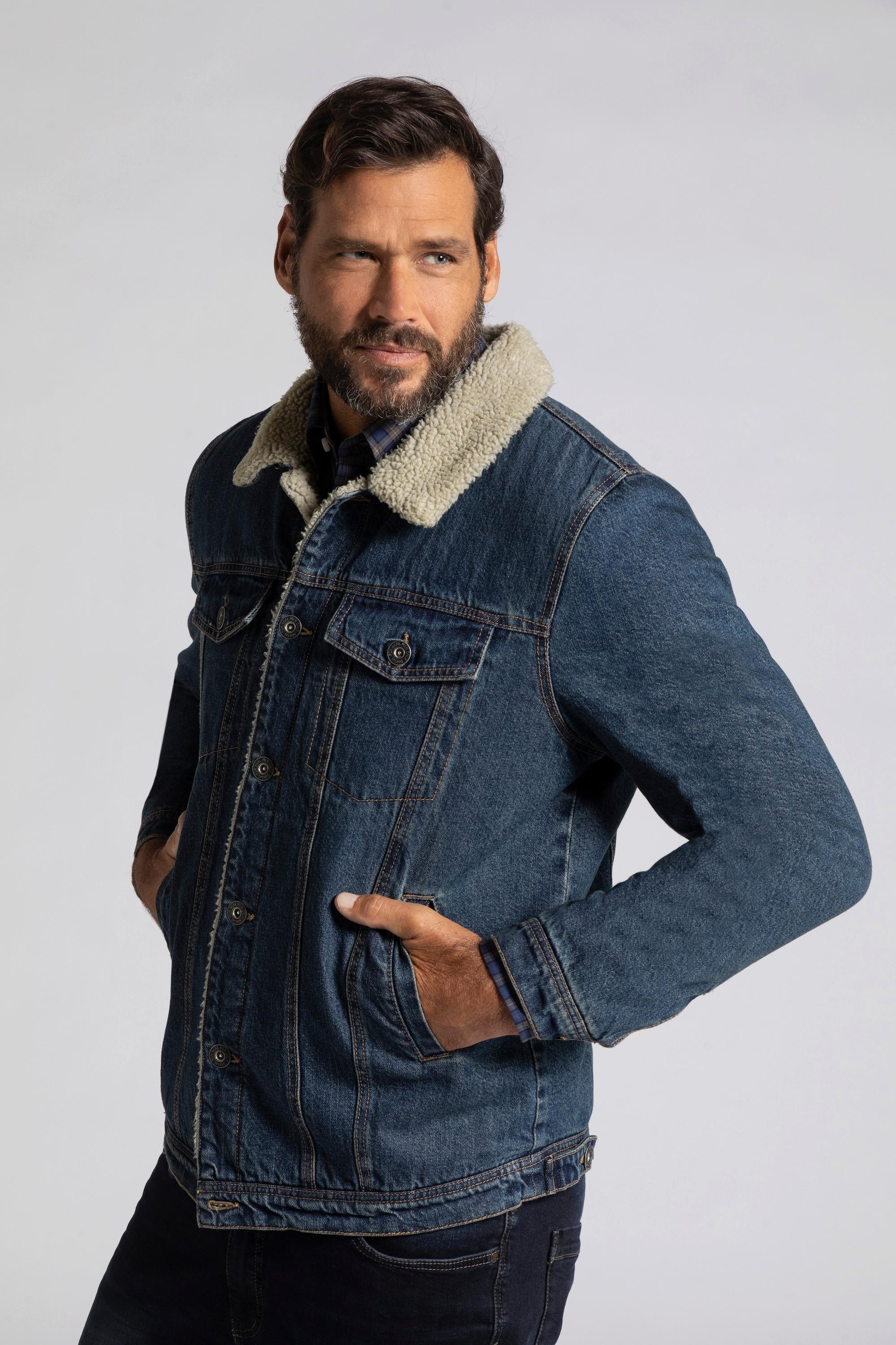 JP1880  Veste en jean, denim, doublure en polaire Teddy, col chemise, jusqu'au 8&nbsp;XL 