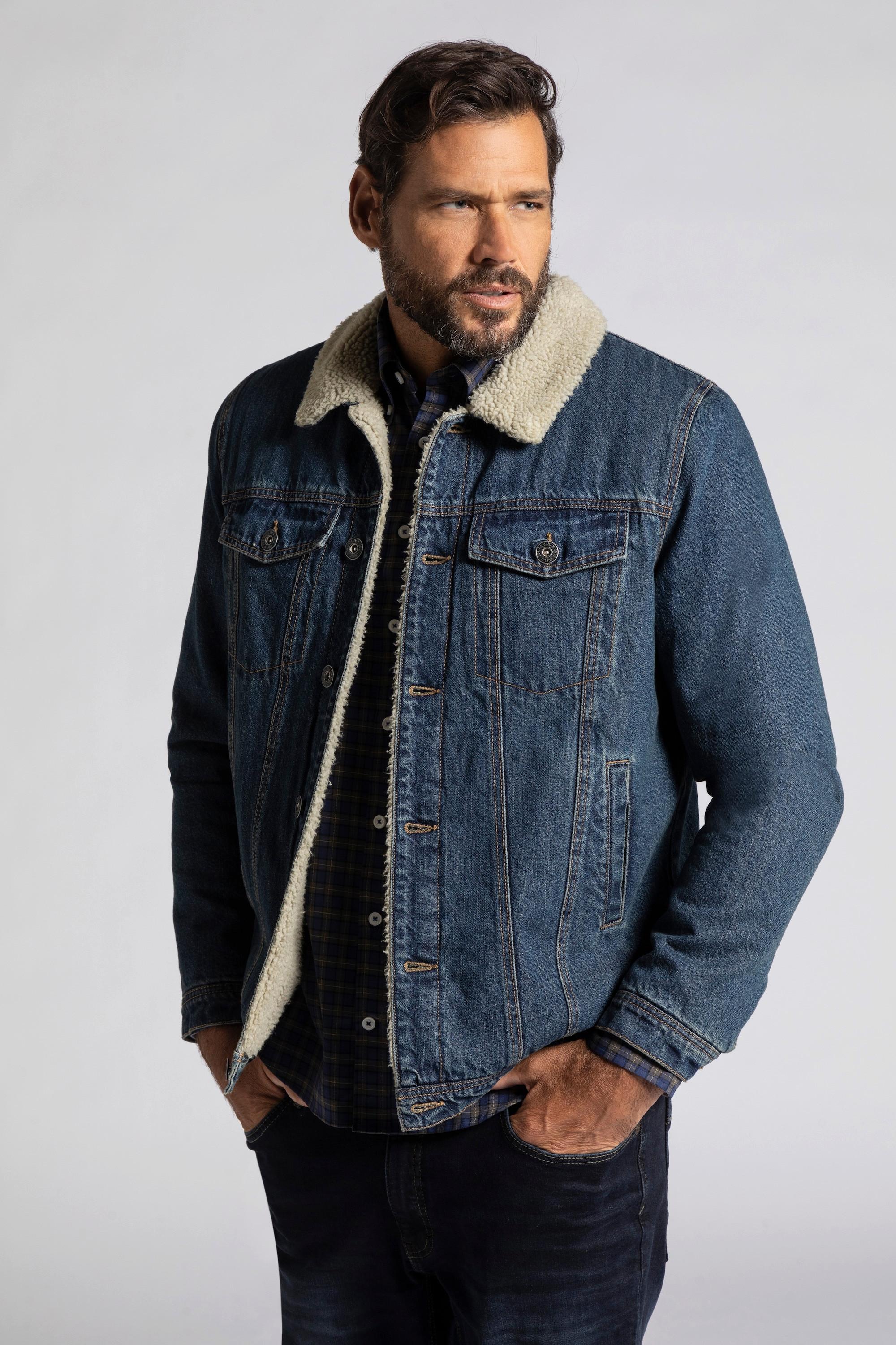 JP1880  Veste en jean, denim, doublure en polaire Teddy, col chemise, jusqu'au 8&nbsp;XL 