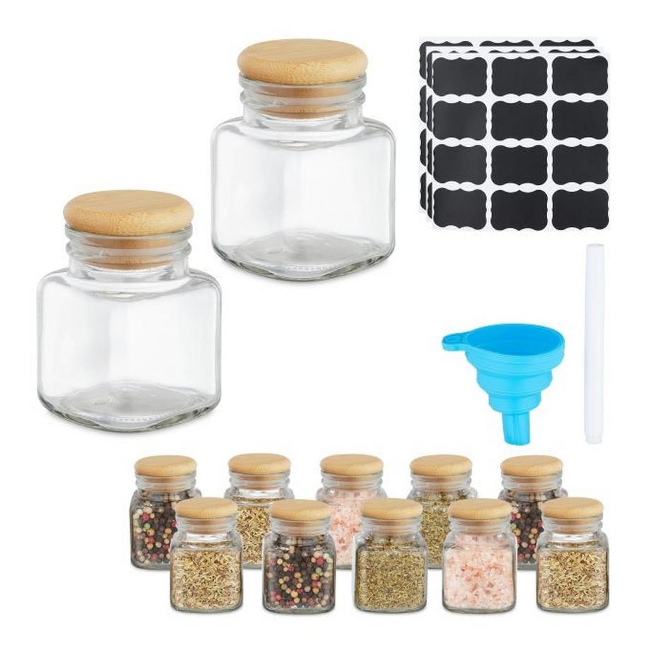 ensemble de 12 pots à épices avec couvercles en bambou