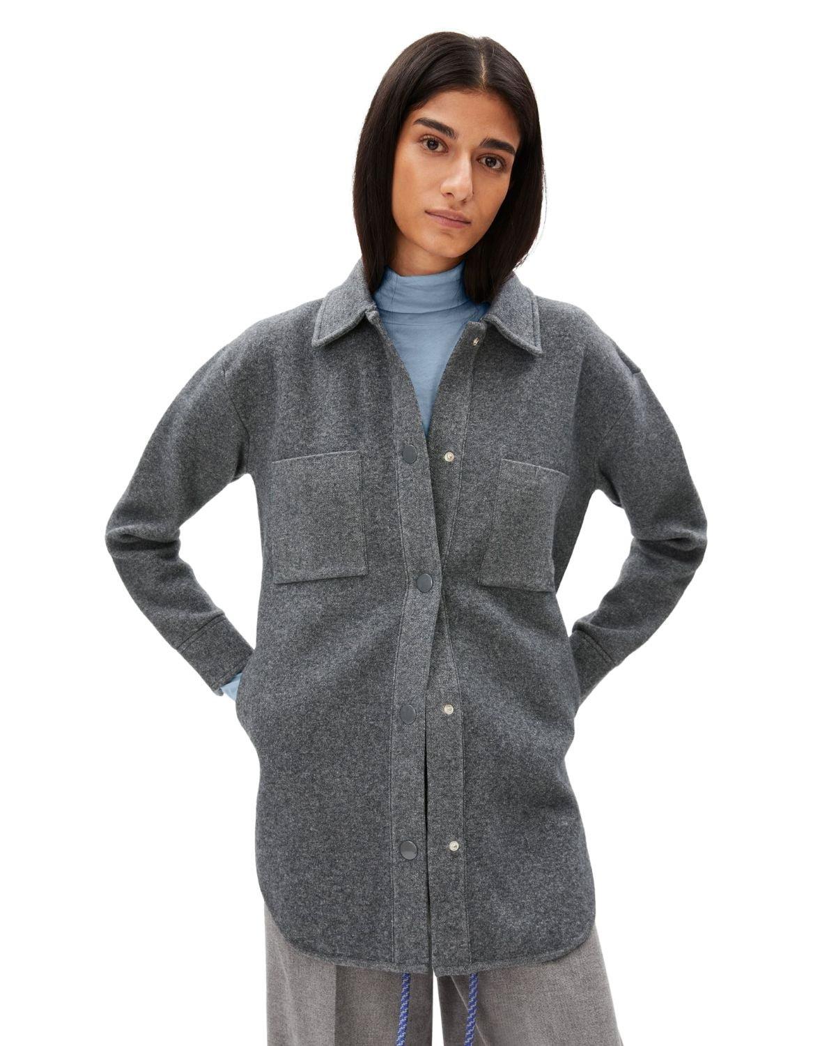 Image of Almaraa Mid Grey Melange-oatmilk - Overshirt Damen Unisex Grau M