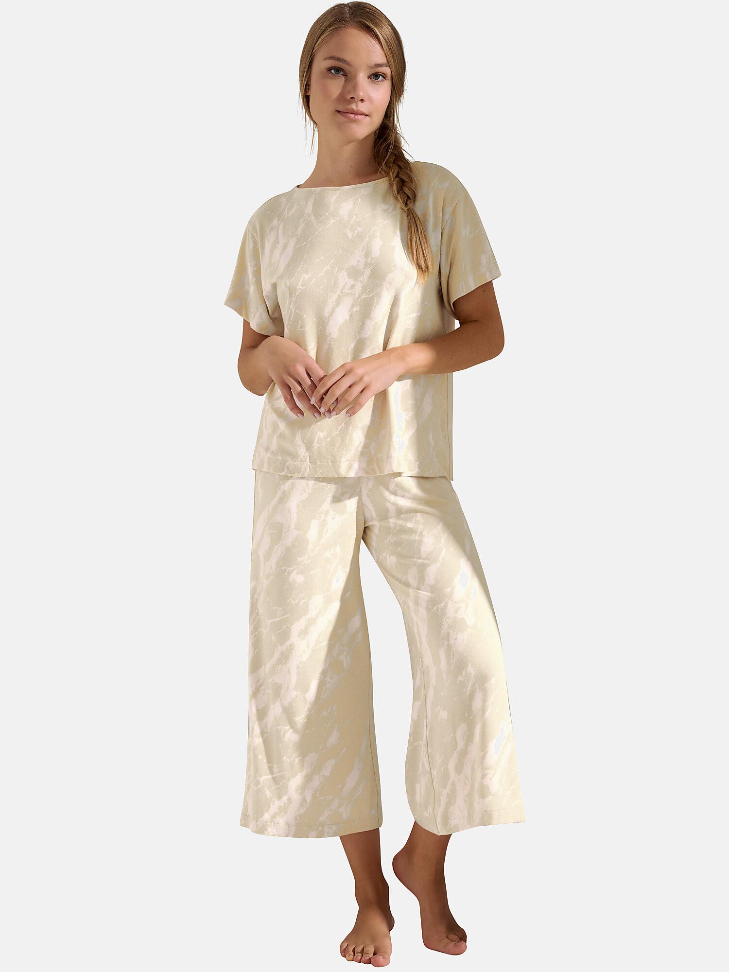 Image of Pyjama Pantacourt T-shirt Kurzarm Naomi Unisex Beige XL