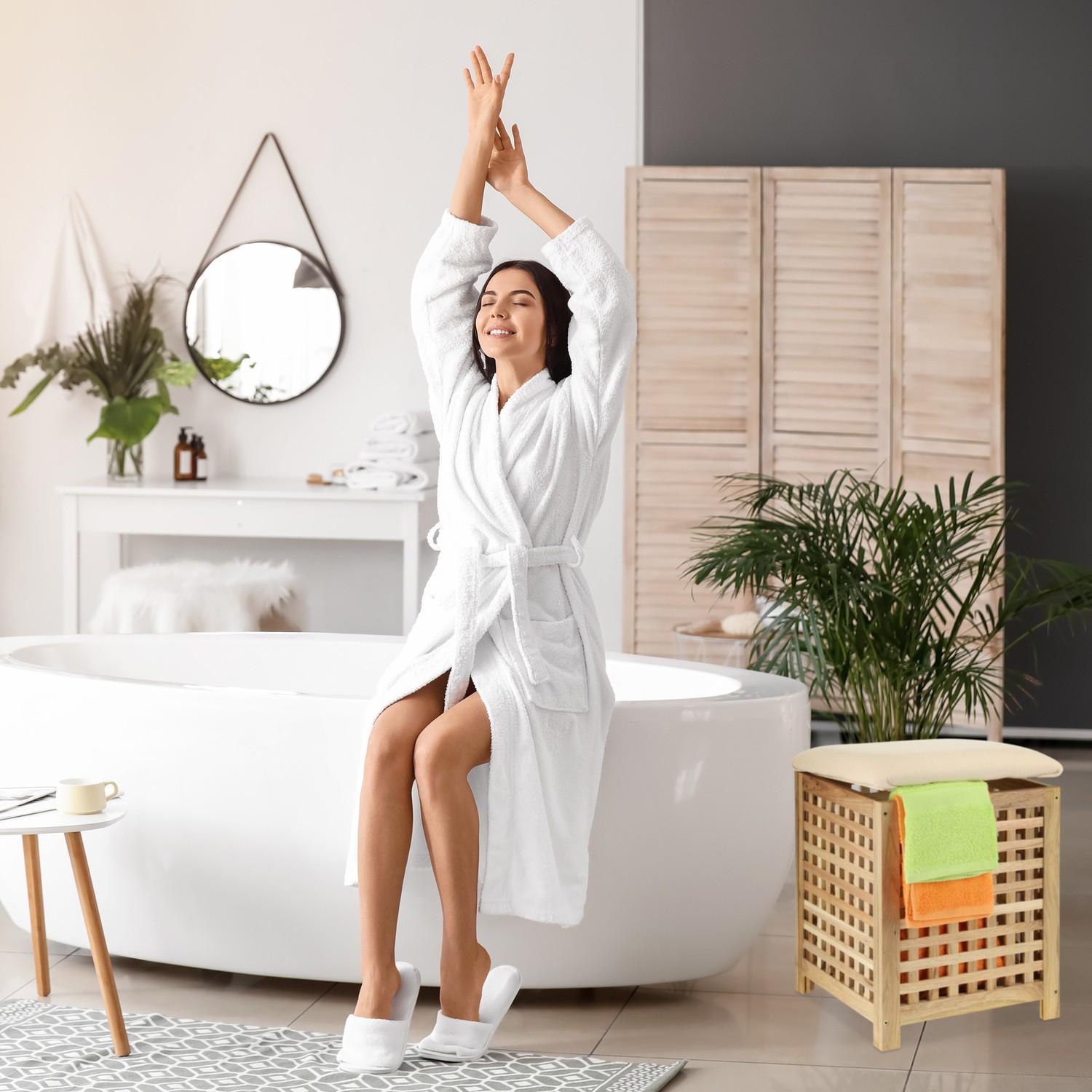 Northix Panier à linge avec assise en noyer  