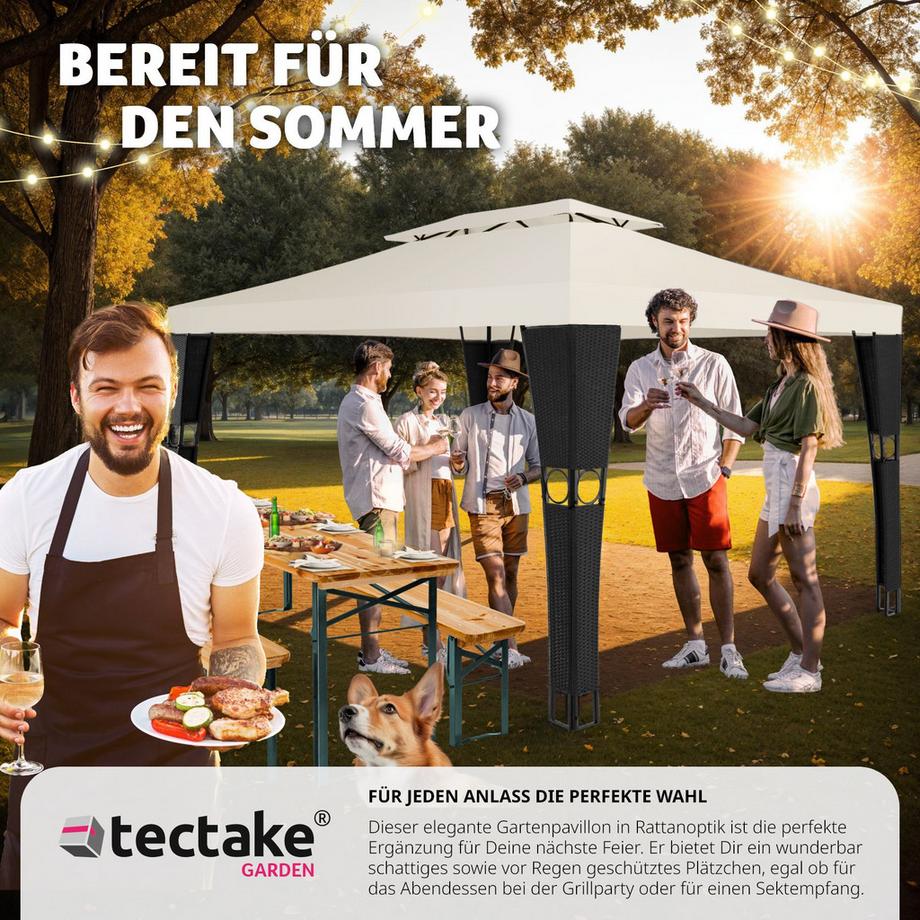 Tectake Rattan Gartenpavillon Mona 4 x 3 m wasserabweisend  