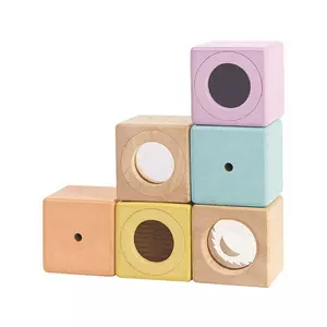 Plan Toys Blocs sensoriels en bois aux couleurs pastel - 6 pièces