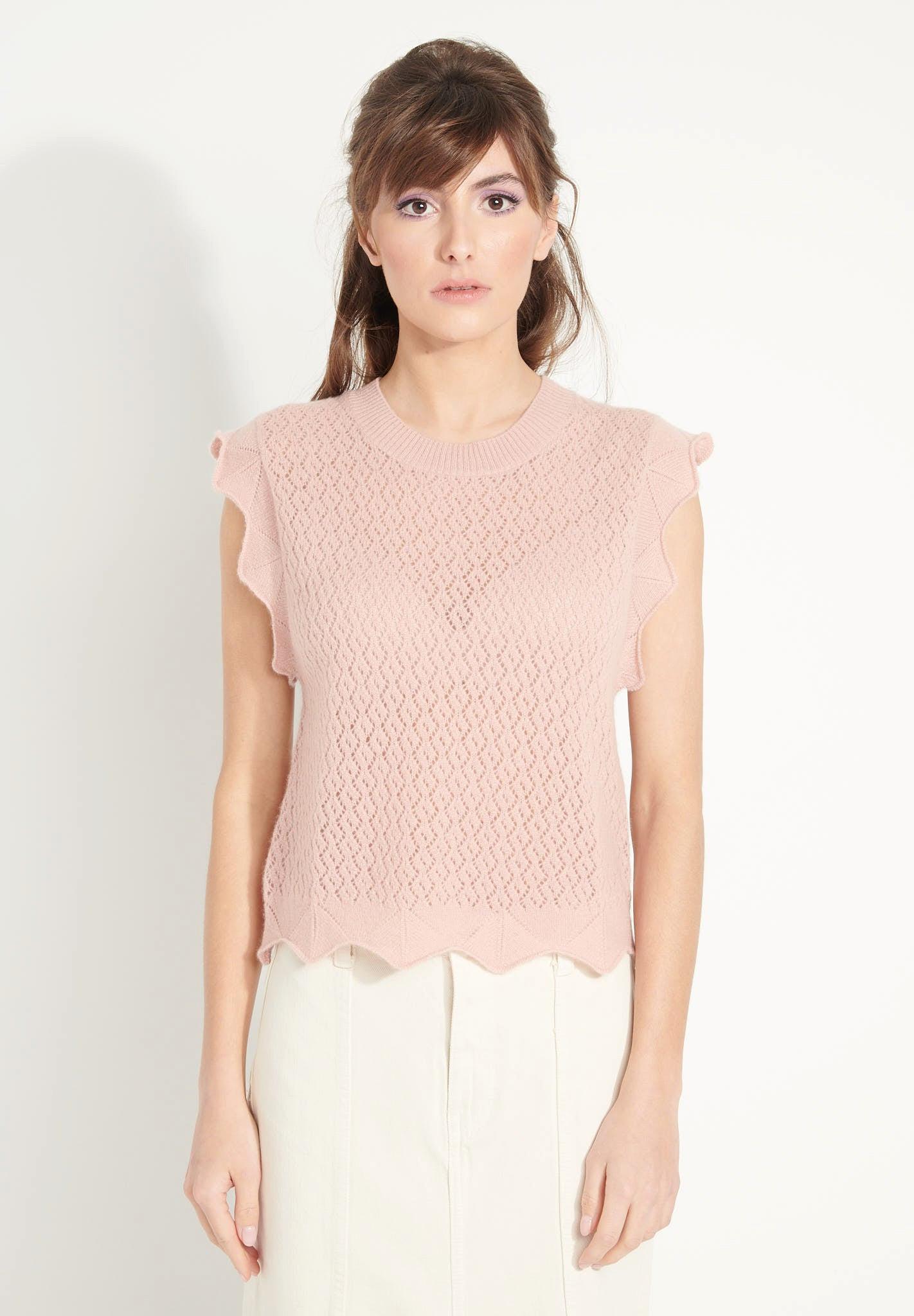 Studio Cashmere8  AVA 3 Top girocollo fantasia - 100% cashmere, cropped 