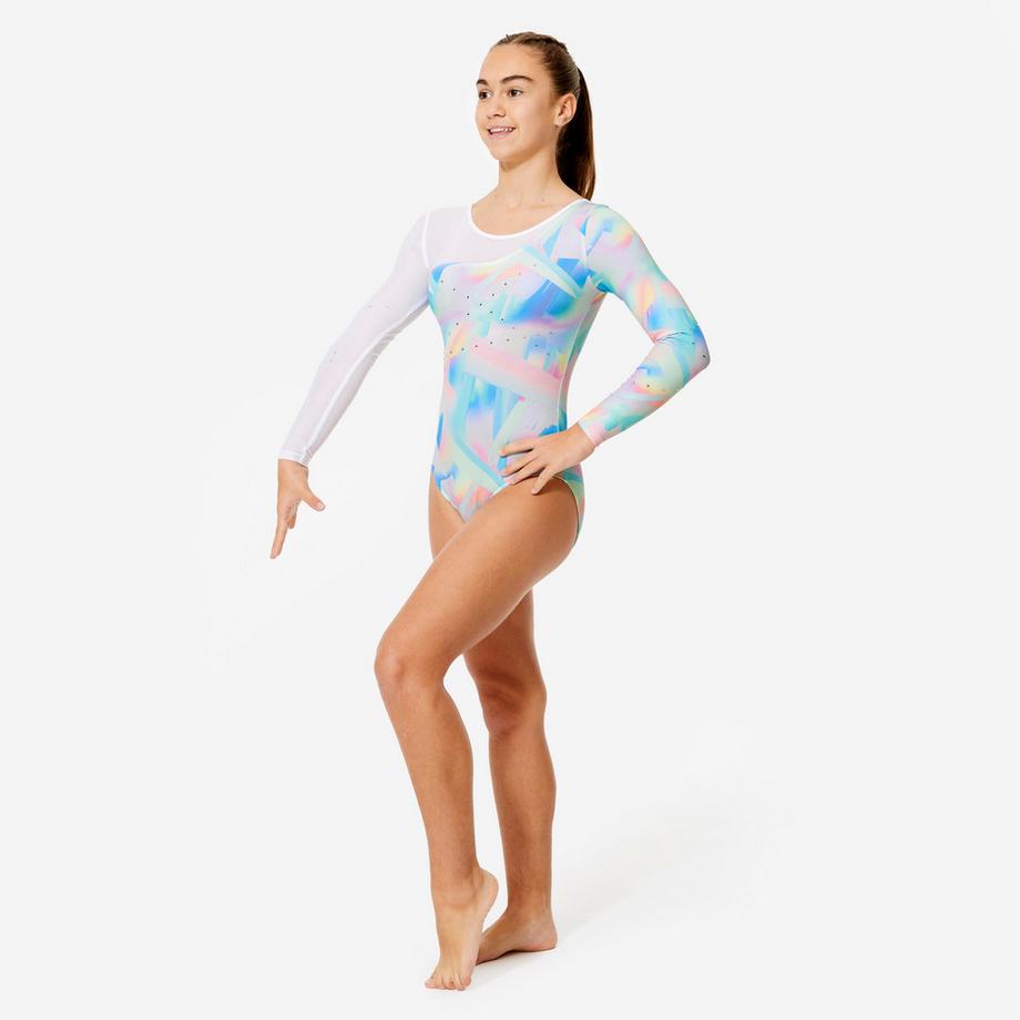 DOMYOS  Body ginnastica maniche lunghe strass poliestere 