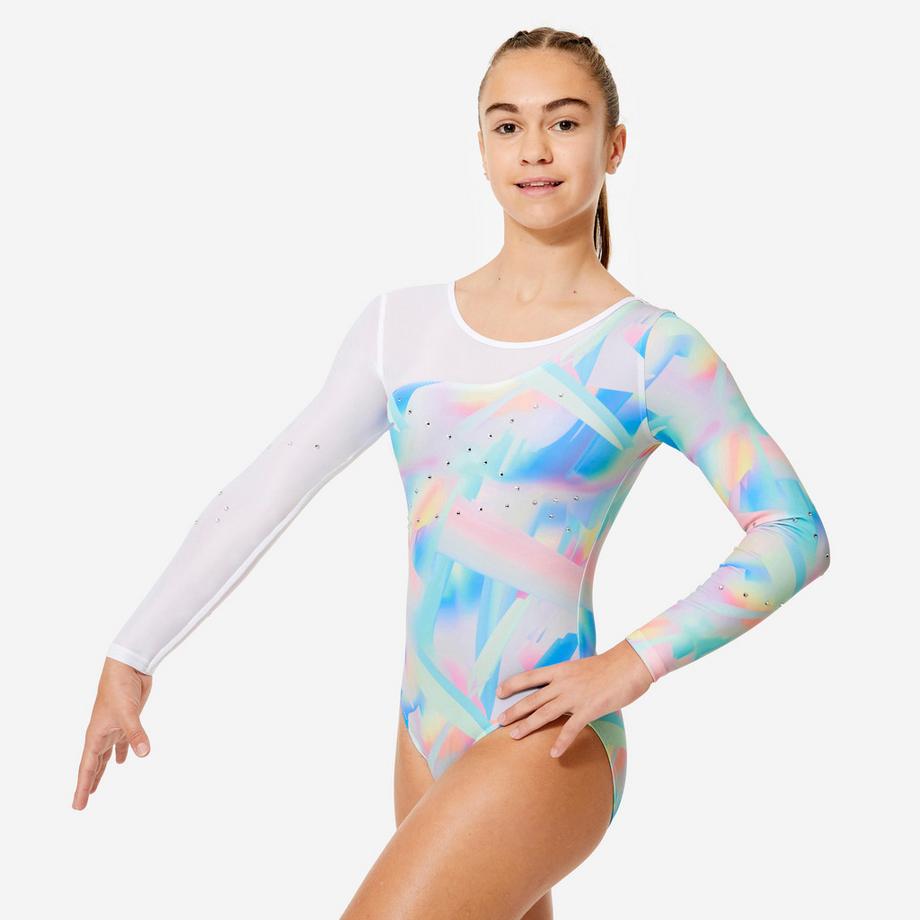 Body ginnastica maniche lunghe strass poliestere
