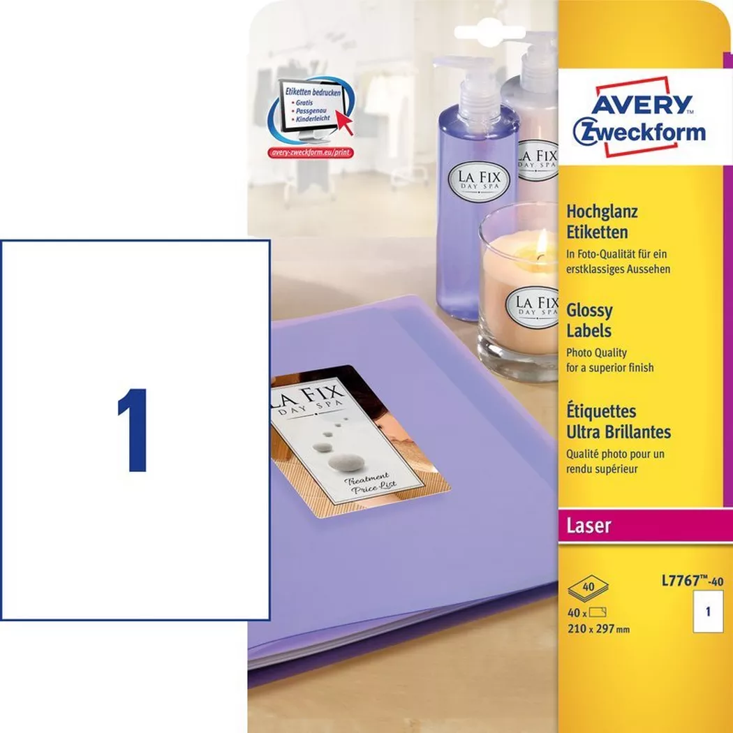 Avery-Zweckform – AVERY ZWECKFORM Etiketten A4, glossy 40 Stück, One Size, Weiss