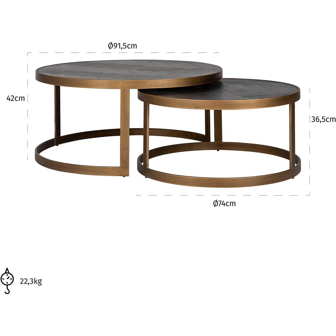 mutoni Table basse Blackbone laiton (lot de 2)  