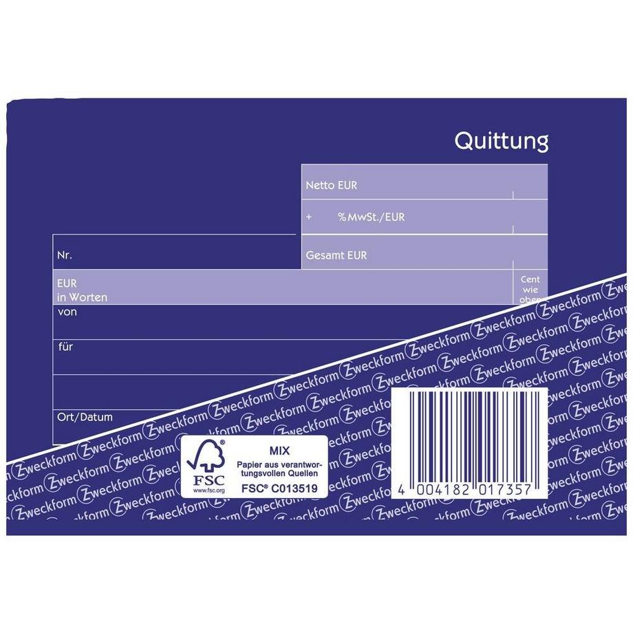 Avery-Zweckform  Avery Zweckform Quittung MwSt. separat ausgewiesen, A6 quer 