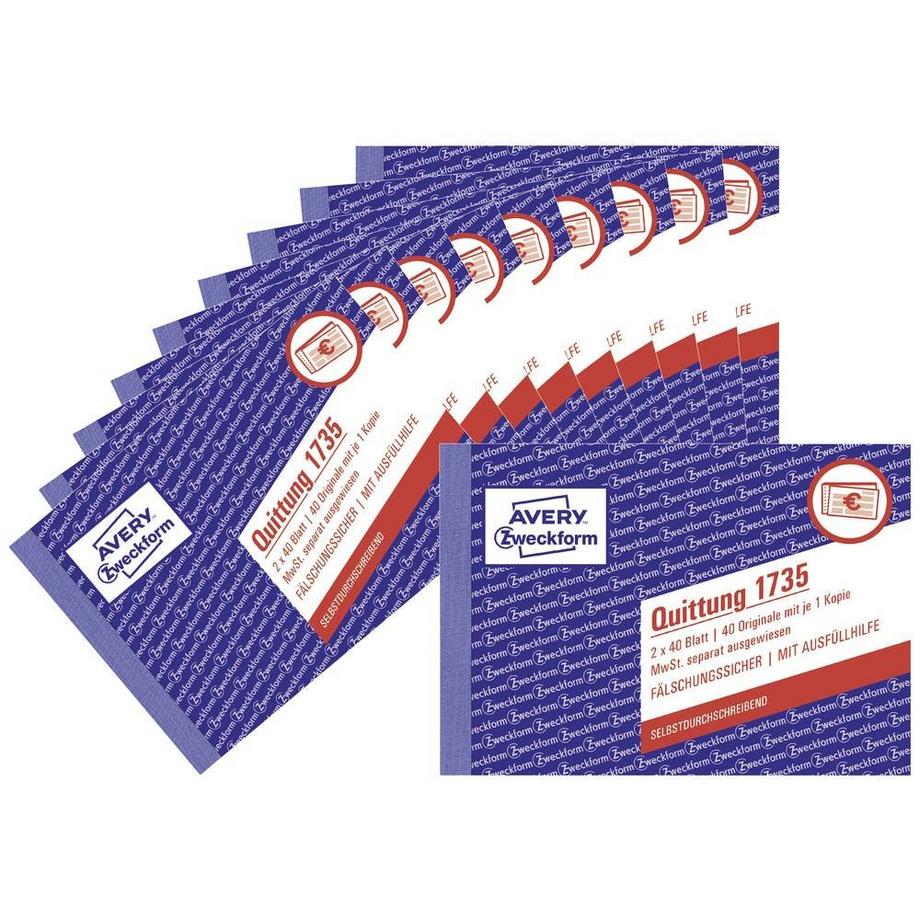 Avery-Zweckform  Avery Zweckform Quittung MwSt. separat ausgewiesen, A6 quer 