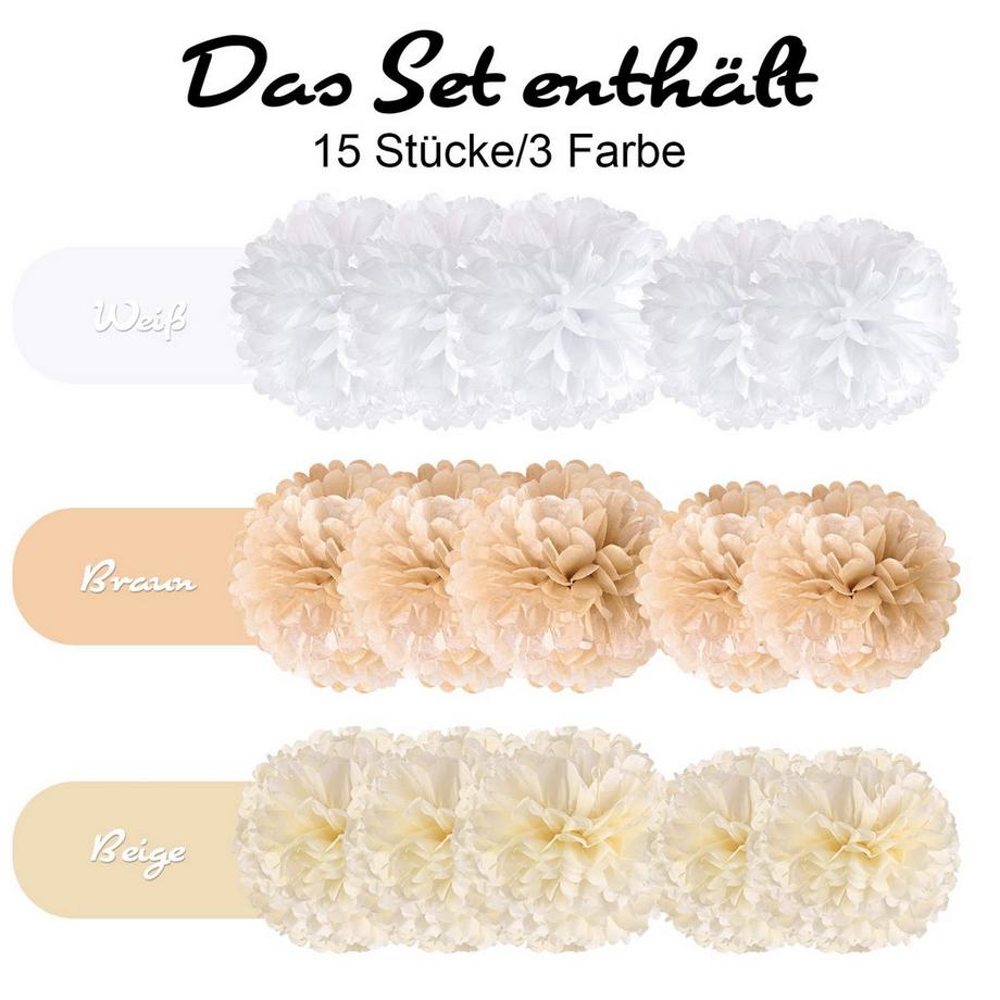 Alopini  Partydekoration Pompons -15 Stück Seidenpapier Pompons für Hochzeit, Tischdekoration Geburtstag, Baby Shower Dekoration, Abschlussball, Festival Weihnachten Karneval 