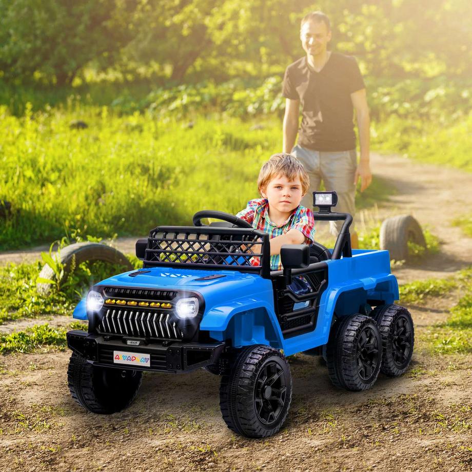 Northio  Kinder Elektroauto, 12 V Geländewagen mit 2,4G Fernbedienung， Anhänger, Kinderfahrzeug mit LED-Lichte, Sanft-Start, Musik und Hupe, 2,5-4 km/h, für 3-8 Jahre Kinder, Hellblau 