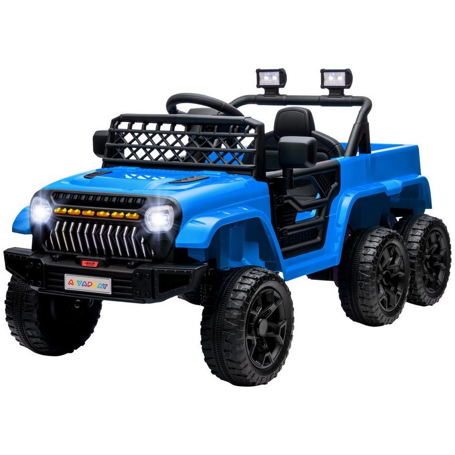 Northio  Kinder Elektroauto, 12 V Geländewagen mit 2,4G Fernbedienung， Anhänger, Kinderfahrzeug mit LED-Lichte, Sanft-Start, Musik und Hupe, 2,5-4 km/h, für 3-8 Jahre Kinder, Hellblau 