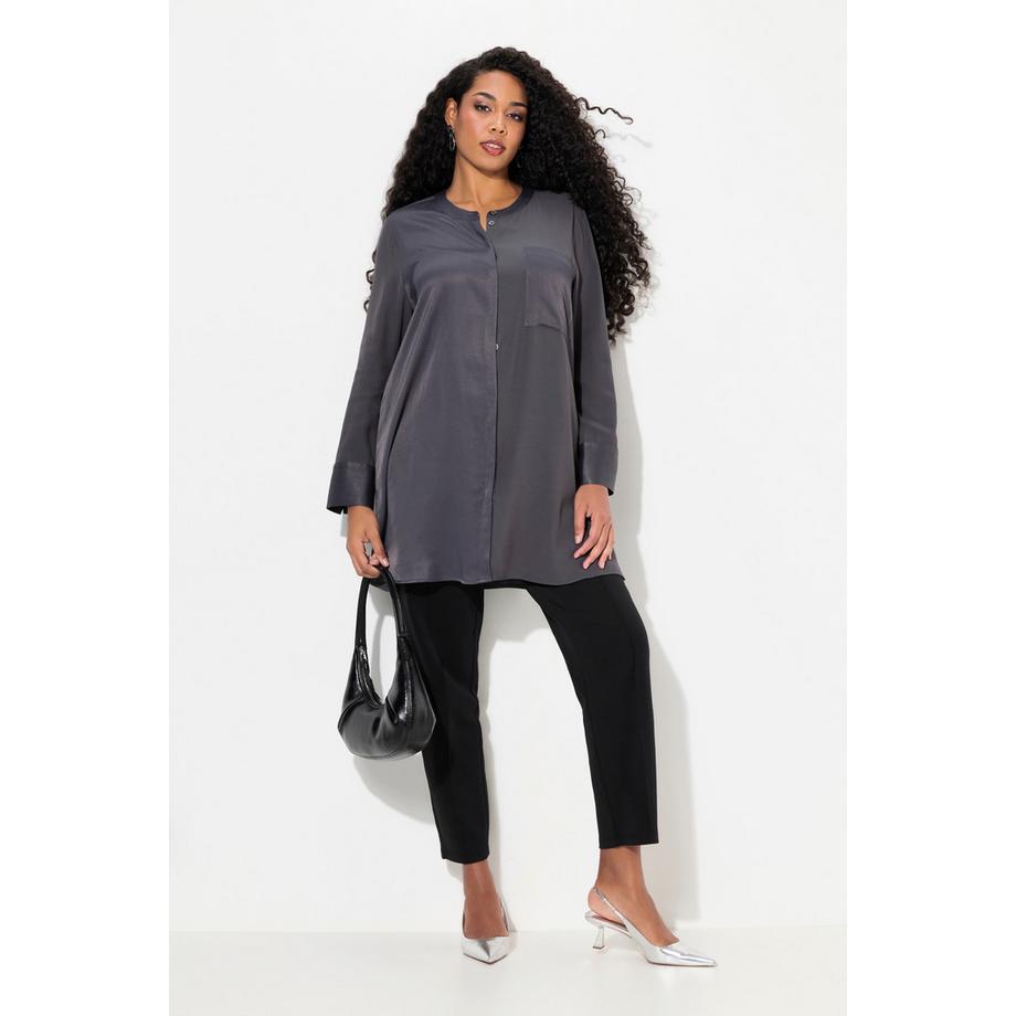 Ulla Popken Satintunika Patchlook Stehkragen Langarm  