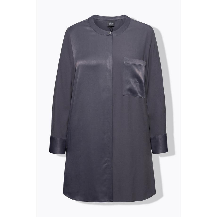 Ulla Popken Satintunika Patchlook Stehkragen Langarm  