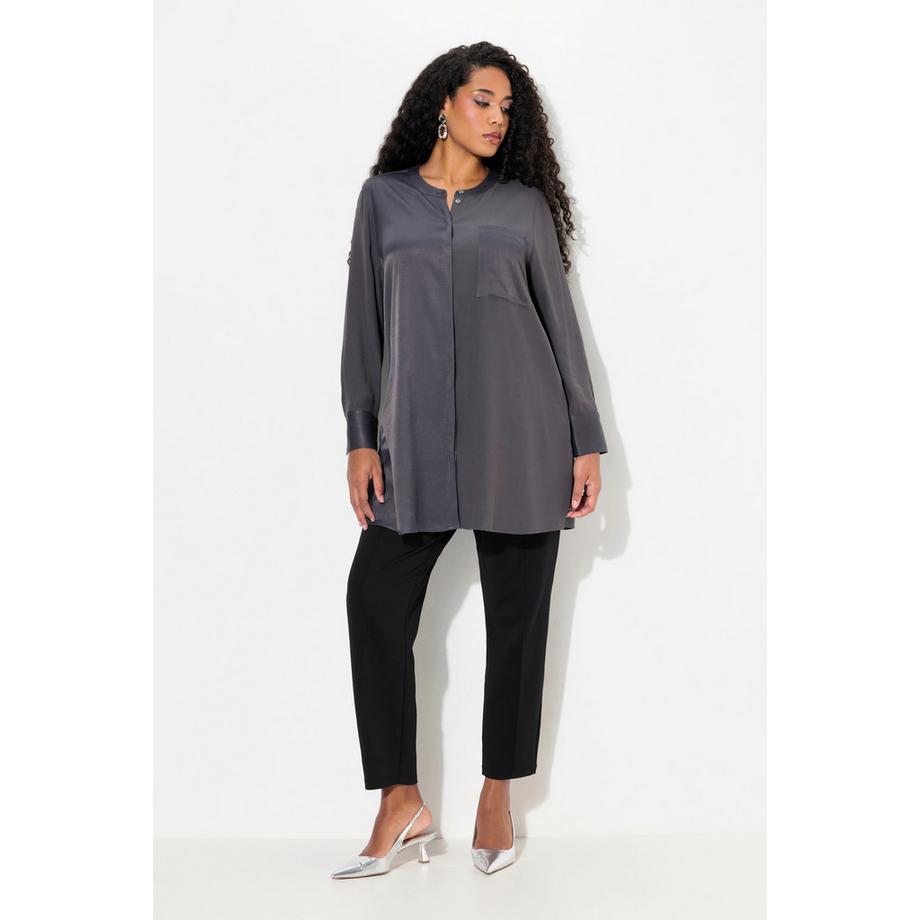Ulla Popken Satintunika Patchlook Stehkragen Langarm  
