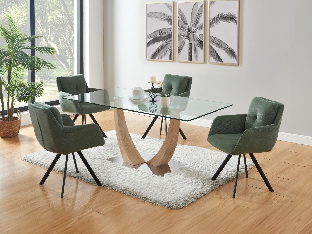 Vente-unique Lot de 6 chaises avec accoudoirs en tissu et métal noir - Vert - ZOLEVY  