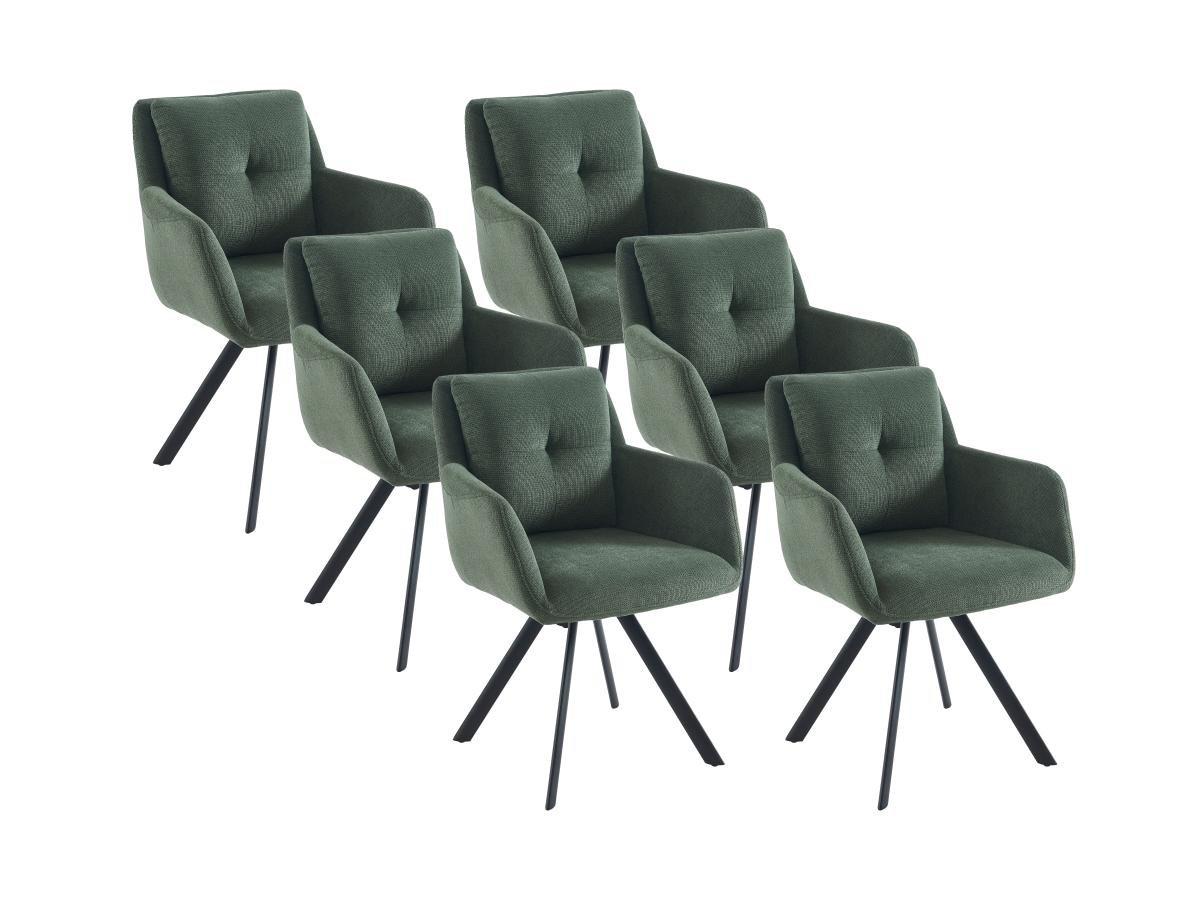 Vente-unique Lot de 6 chaises avec accoudoirs en tissu et métal noir - Vert - ZOLEVY  