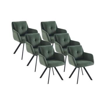 Lot de 6 chaises avec accoudoirs en tissu et métal noir - Vert - ZOLEVY