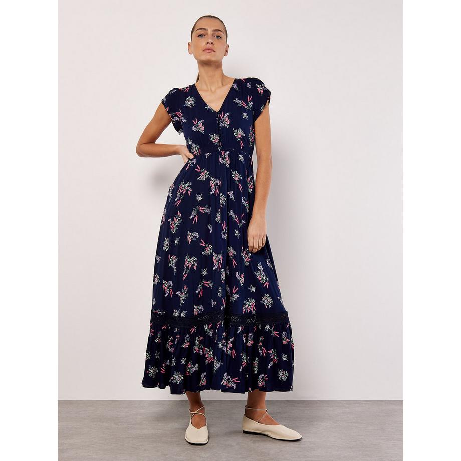 APRICOT Robe longue florale avec insert en dentelle  