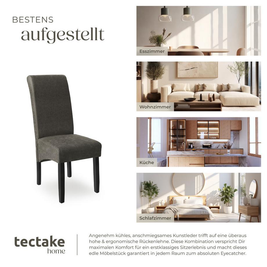 Tectake Esszimmerstuhl  gepolstert mit Kunstlederbezug hohe Rückenlehne  