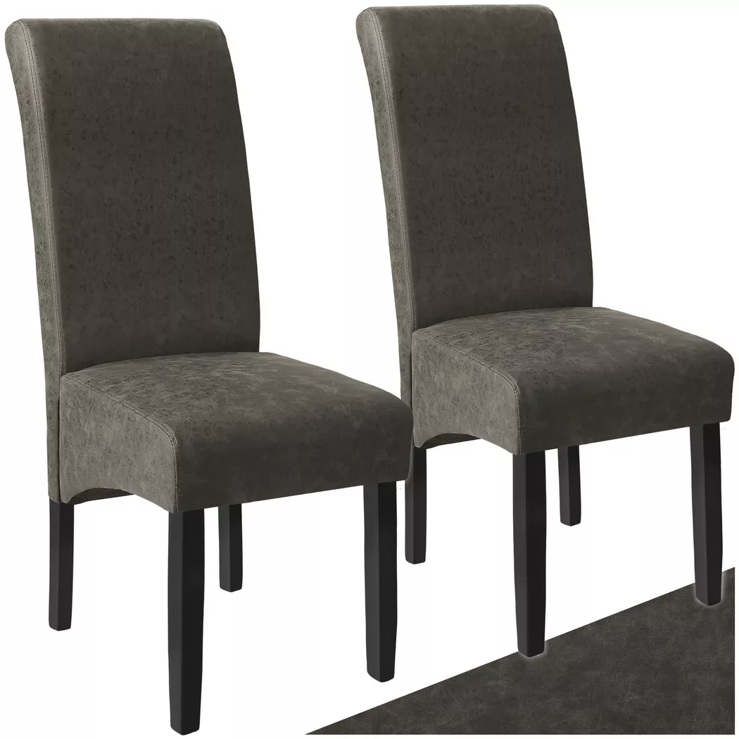 Tectake - Chaise aspect cuir Ensemble de 2 chaises salle à manger gris marbré -
