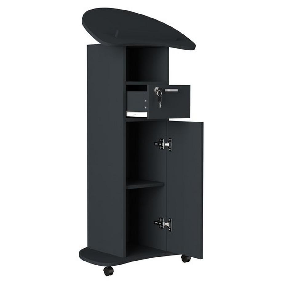 VCM Holz Stehpult Rednerpult mobil Stehtisch rollbar Rollen  Schublade Redola Tür  