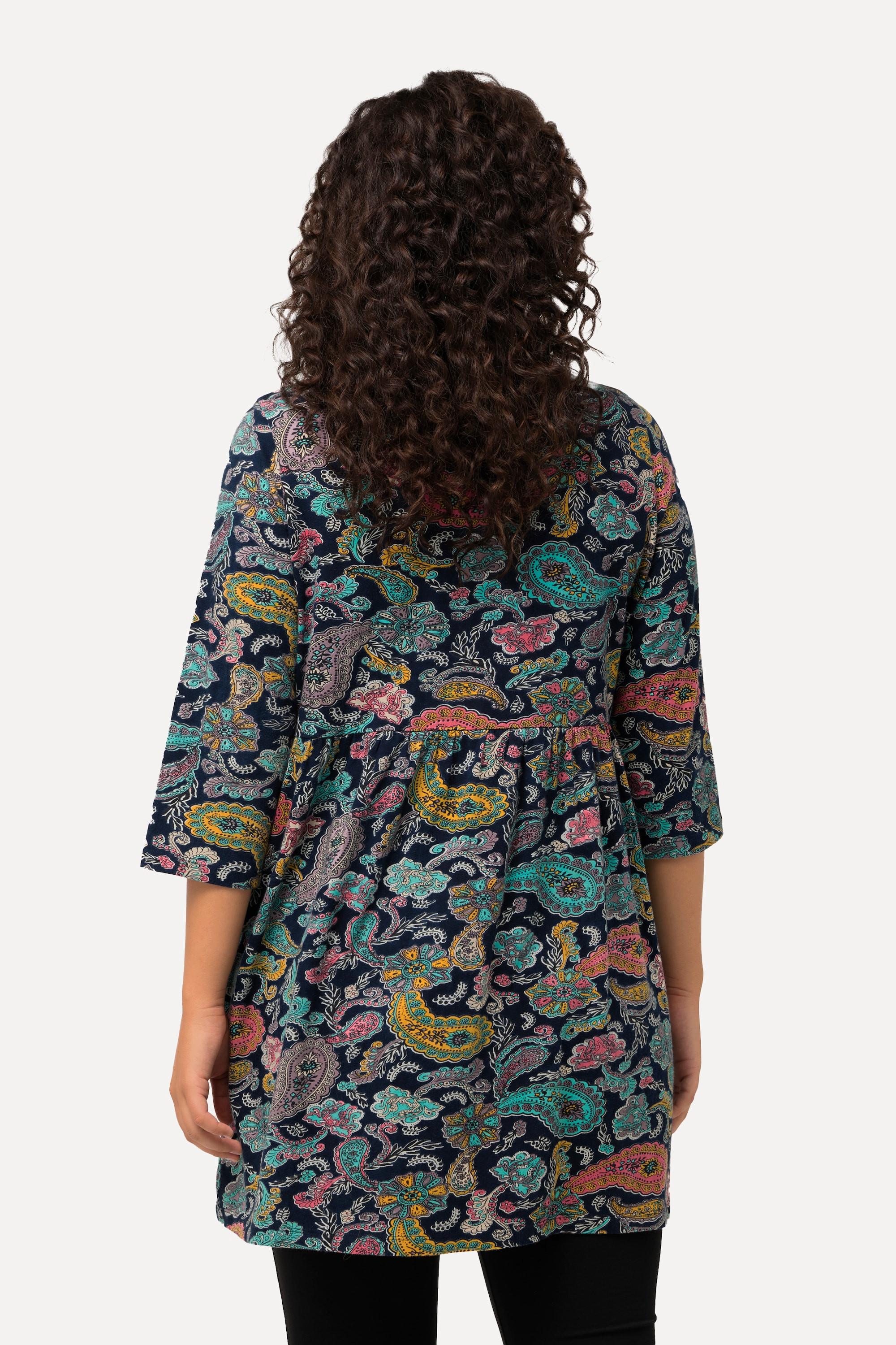 Ulla Popken  Maglia lunga con scollatura rettangolare, maniche a 3/4 e design Paisley 