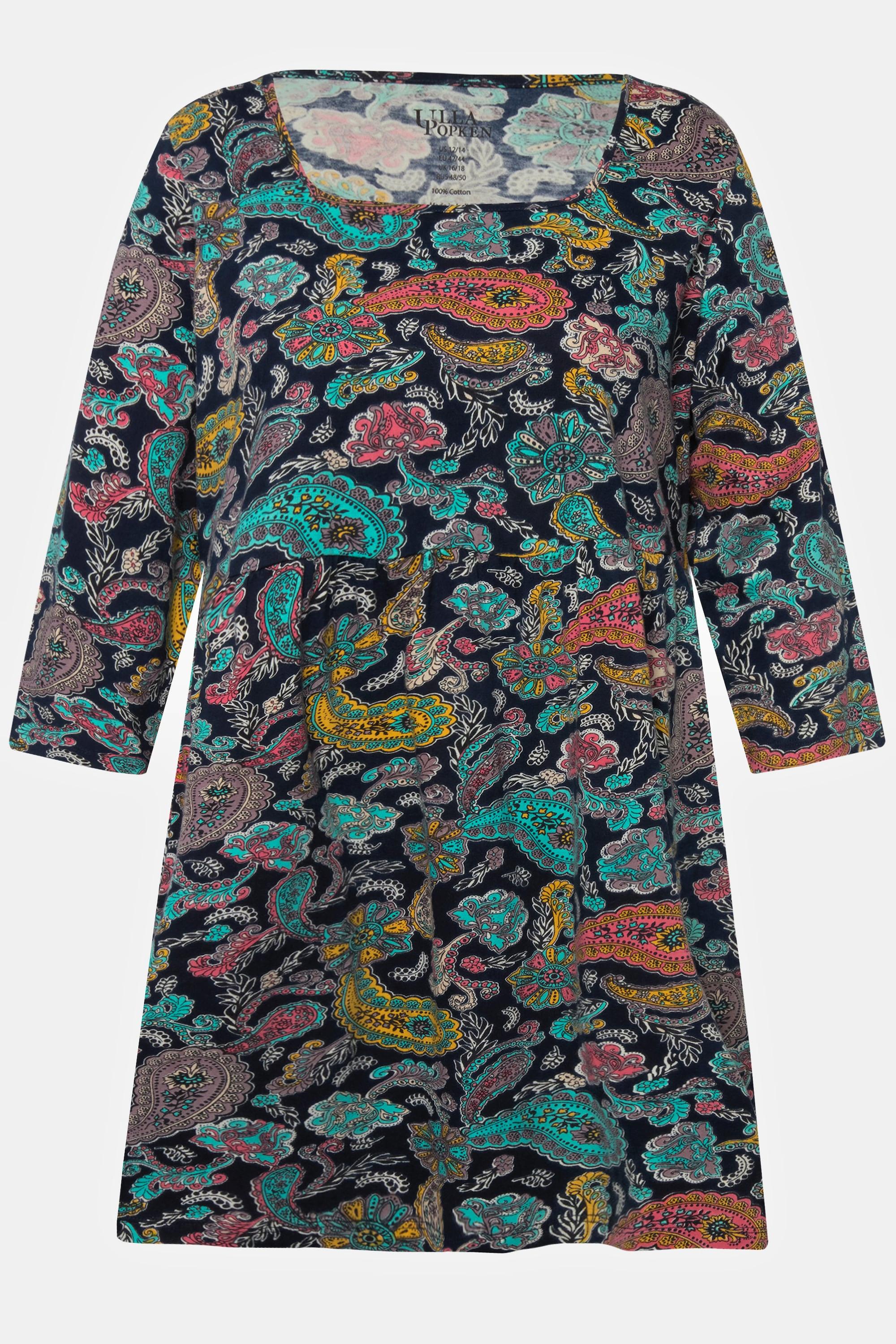 Ulla Popken  Maglia lunga con scollatura rettangolare, maniche a 3/4 e design Paisley 