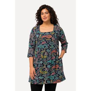 Ulla Popken  Maglia lunga con scollatura rettangolare, maniche a 3/4 e design Paisley 