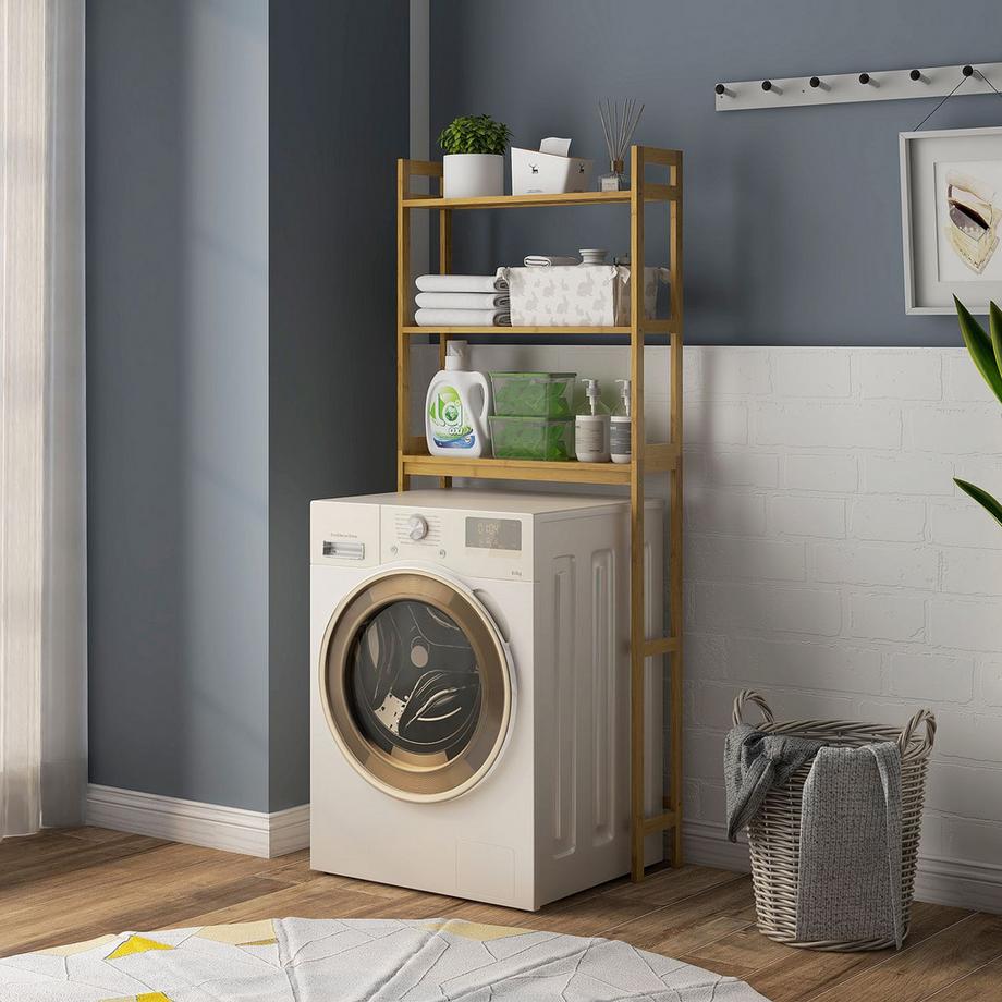 Northio Étagère De Toilette À 3 Niveaux Pour Salle De Bain Avec Étagère De Rangement Anti-Basculement En Bambou Naturel  