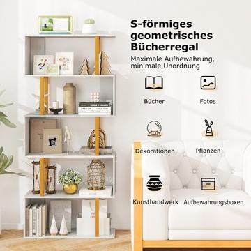 Bibliothèque étagère sur pied blanche à 5 niveaux étagère de bureau en forme de S autoportante 70 x 24 x 157 cm