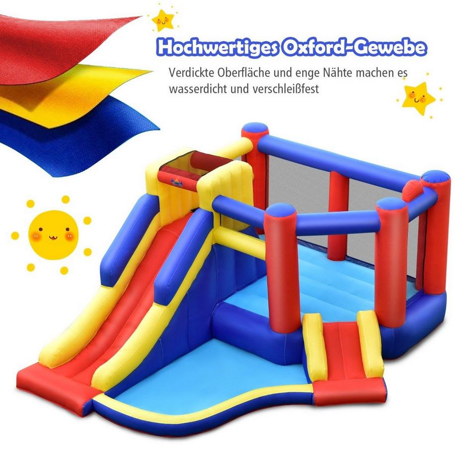 Northix  aufblasbare Hüpfburg Riesen-Hüpfburg mit langer Rutsche für Geburtstagsfeiern im Garten Bunt 