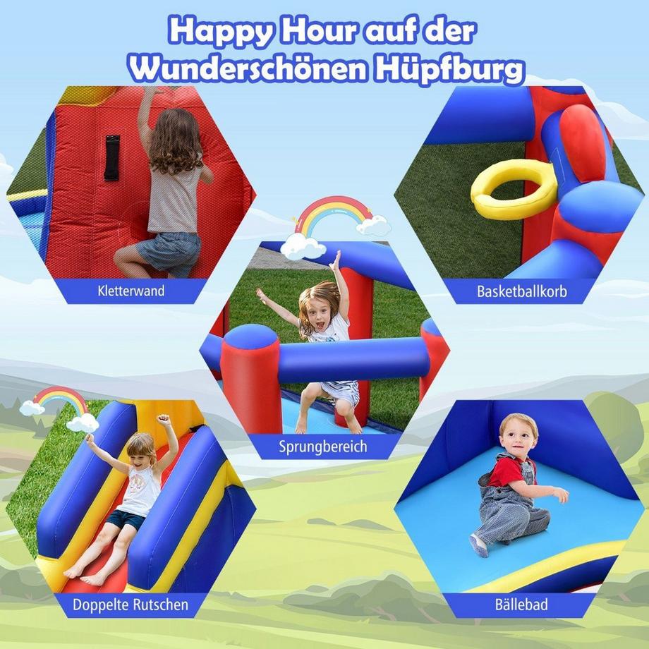 Northix  aufblasbare Hüpfburg Riesen-Hüpfburg mit langer Rutsche für Geburtstagsfeiern im Garten Bunt 