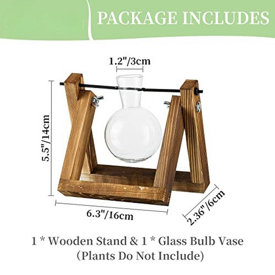 Alopini Station de propagation pour plantes, vase à ampoules avec support en bois, pot de fleurs en verre d'intérieur pour décoration de table, accessoires vintage pour la maison, le bureau, 1 ampoule  
