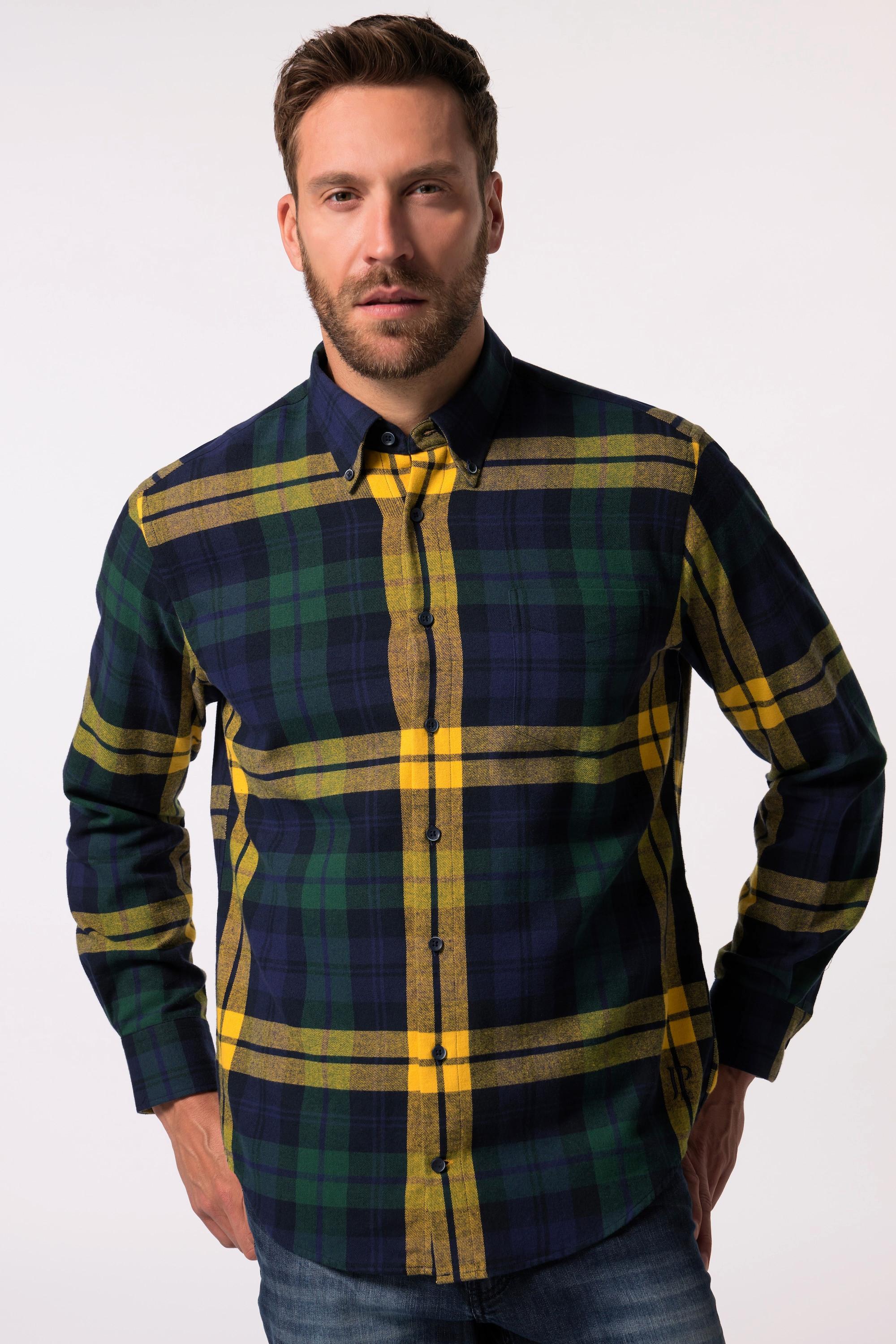 JP1880  Chemise en flanelle à carreaux, manches longues et col à pointes boutonnées, coupe Modern Fit - jusqu'au 8 XL 